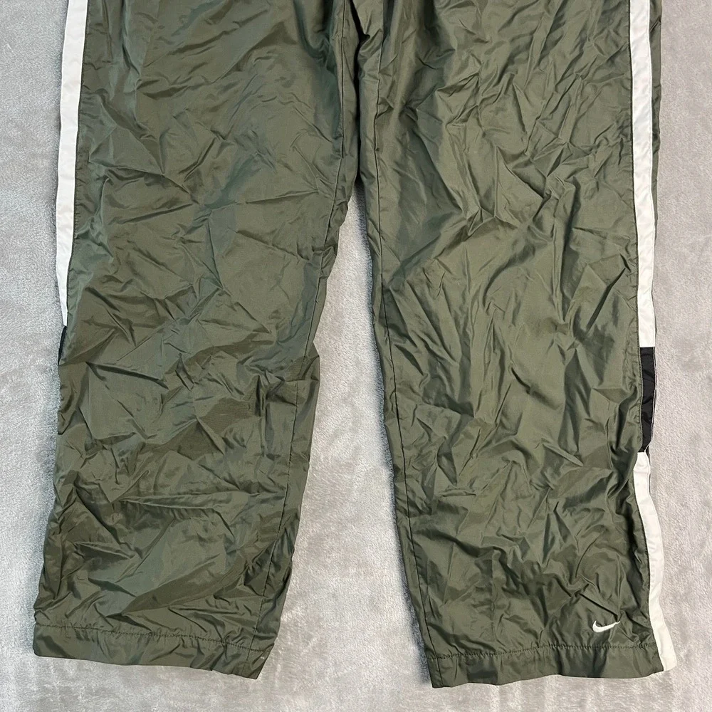 Vintage 90s Nike Baggy Track Pants Olive Green White Stripe Mesh Lined Womens M